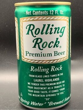 Vintage Beer Can Rolling Rock Premium Beer Empty Laurel Highlands Aluminum Can